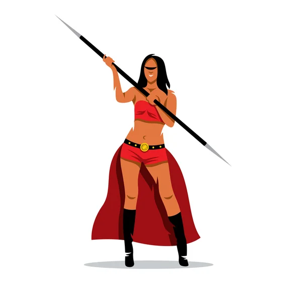 Vector Mujer Amazon con una lanza Ilustración de dibujos animados . — Vector de stock