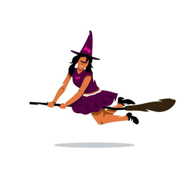 Vector Witch on broomstick Cartoon Illustration. — Stock Vector