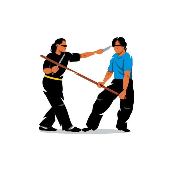 Vektorflügel Chun Kung Fu Sparring Cartoon Illustration. — Stockvektor