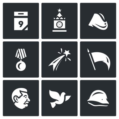 Tatil - 9 Mayıs. Zafer ayarla gün simgeler vektör. Büyük Vatanseverlik Savaşı yıldönümü Sucsess.