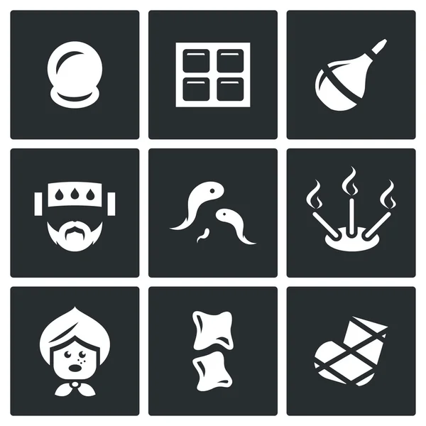 Vector Set de Iconos de Medicina Alternativa. Terapia de vacío, Yeso de mostaza, Enema, Compresa, Girudoterapia, Aromaterapia, Incantación, Embutidora, Yeso . Ilustraciones De Stock Sin Royalties Gratis