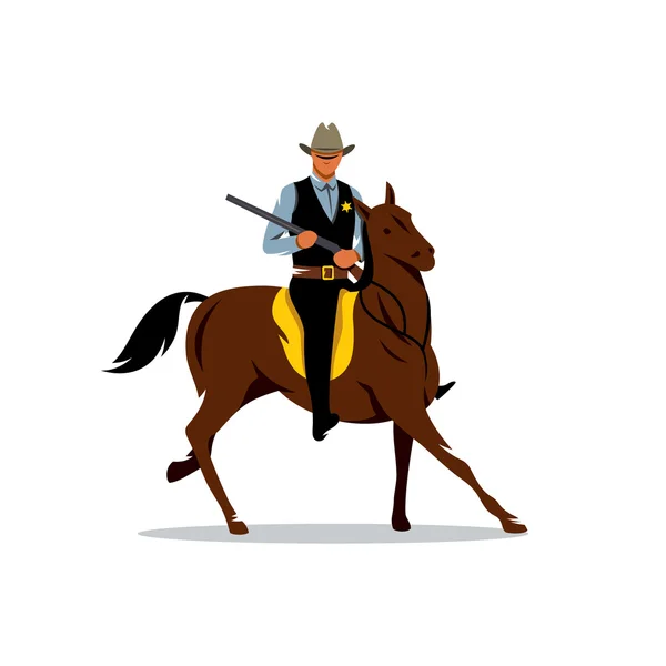 Vector Sheriff with Gun and the Horse Cartoon Illustration. — Stock Vector