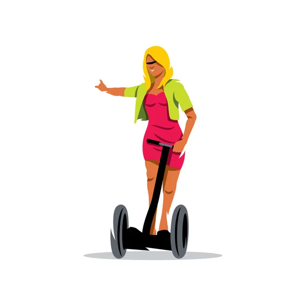 Vector meisje rijden een scooter Cartoon afbeelding. — Stockvector