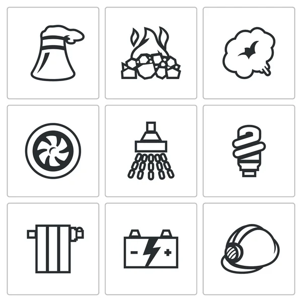 Vector Set of Thermal power plant Icons. — Stock Vector