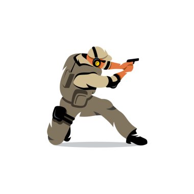 Vector Tactical shooting warrior Cartoon Illustration. clipart