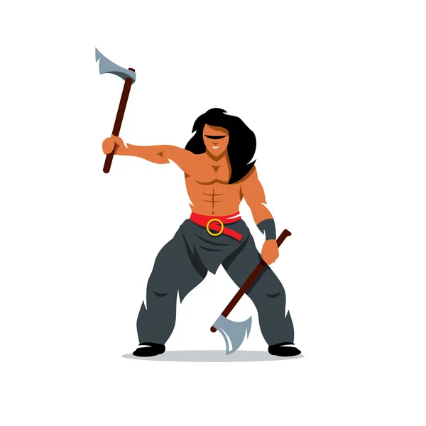 Vector Viking warrior with two axes Cartoon Illustration. — Stock Vector