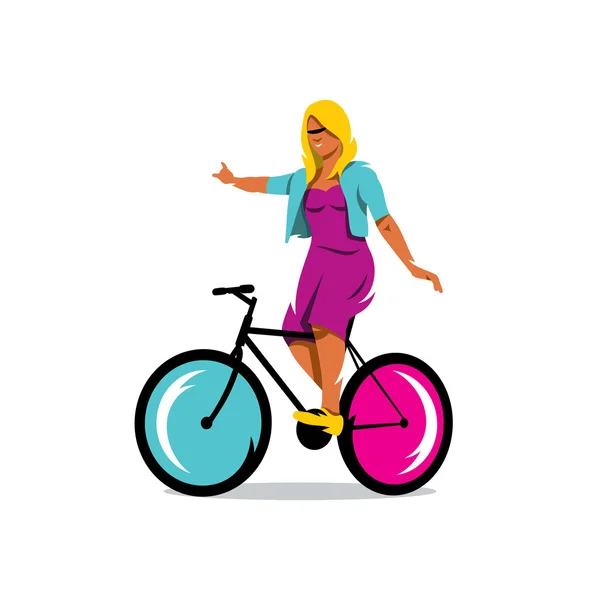 Vektormädchen auf Fahrradschild. Illustration. — Stockvektor