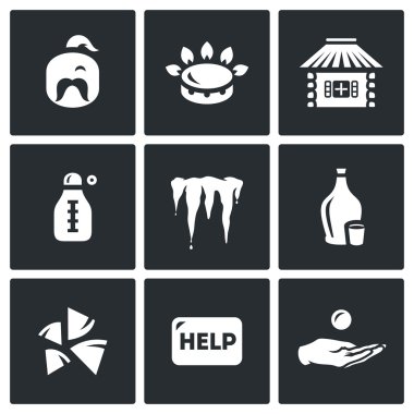 Vector Set of Ukraine issues Icons. Cossack, Gas, House, Temperature, Winter, Alcohol, Fuel, Help, Loan. clipart