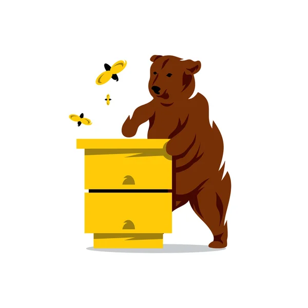 Vektorové medvěd, včely a podregistr kreslený obrázek. — Stockový vektor