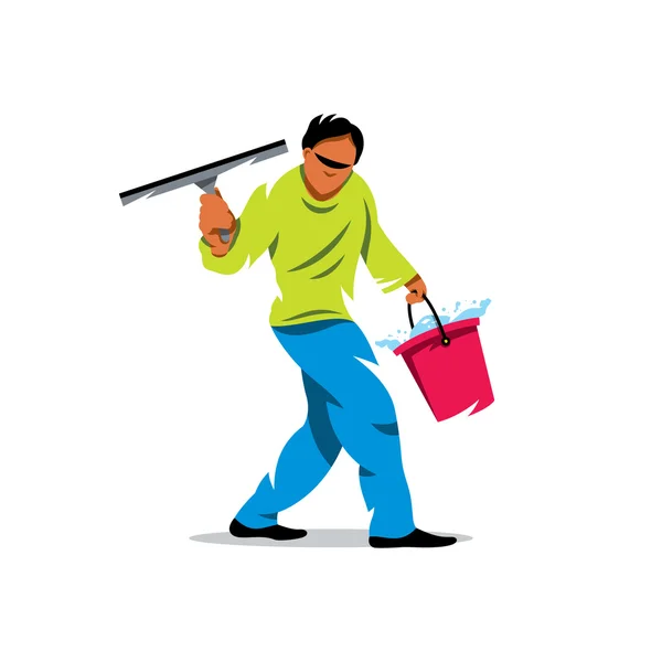 Lavadora de janelas vetoriais. Serviço de limpeza. Desenhos animados ilustração . —  Vetores de Stock