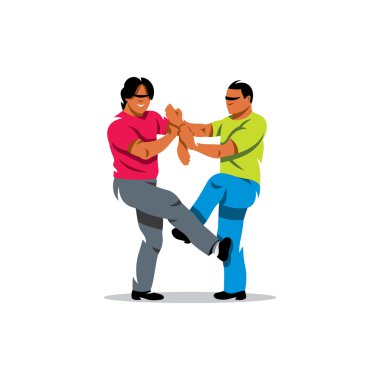 Vektör Wing Chun kung fu çizgi film illüstrasyon fikir tartışması.