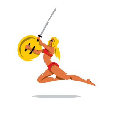 Vektör kadın savaşçı karikatür çizim.