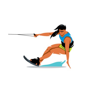 Vektör Wakeboarding Kız Karikatür İllüstrasyon.