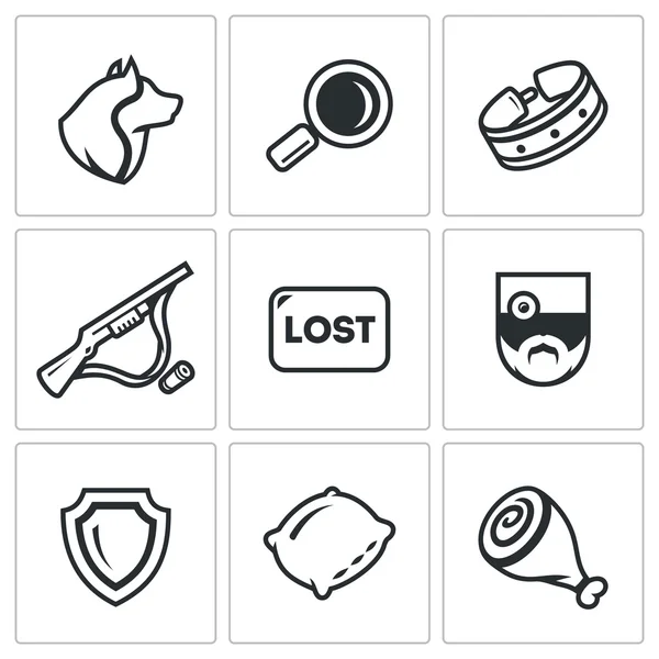 Vector Set of Stray Dogs Icons. Pooch, Search, Capture. Shooting, Loss, Veterinary, Zoo protection, Asleep, Food. — Stock Vector