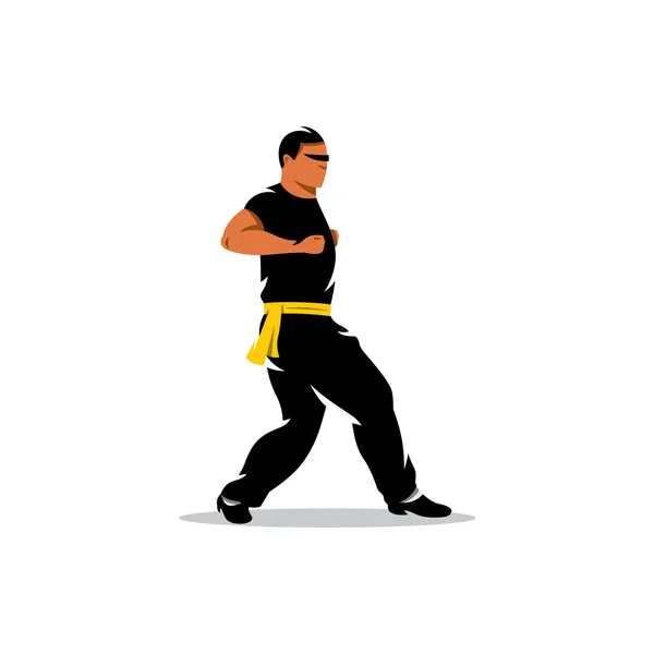 Vector Wing Chun kung fu Man Cartoon Illustration. — Stock Vector