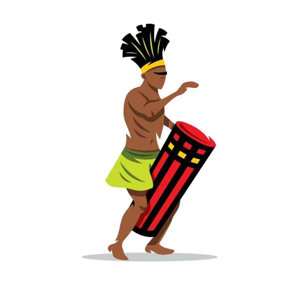 Uomo vettoriale che suona il tamburo. Illustrazione dei cartoni animati di musica africana . — Vettoriale Stock