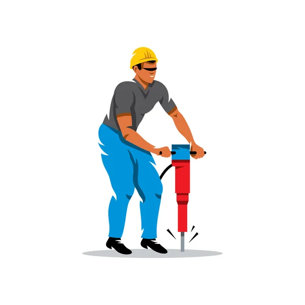 Homem-vetor com Jackhammer Cartoon Illustration . — Vetor de Stock