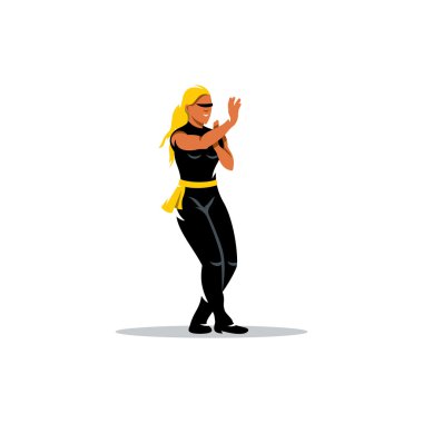 Wing Chun kung fu kadın karikatür illüstrasyon vektör.