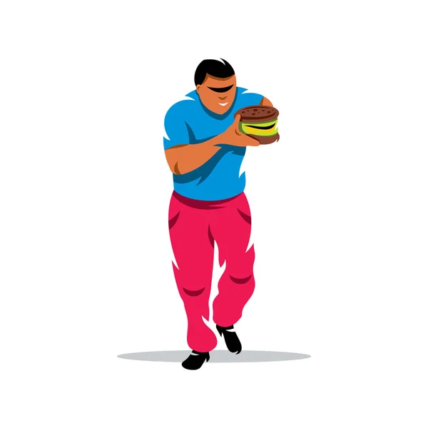 Vector atleta en comida rápida comer ilustración de dibujos animados . — Archivo Imágenes Vectoriales