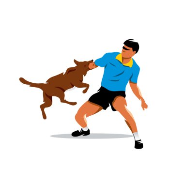 Köpek eğitim vektör. Kişi başı evde beslenen hayvan ısırma... Karikatür Çizim.