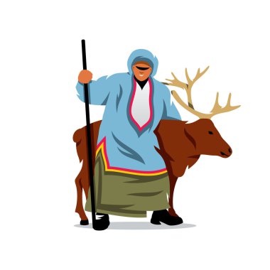 Bir geyik ile Eskimo. Vektör karikatür çizim.