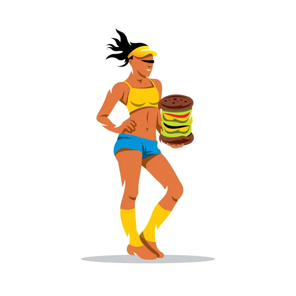 Vectorillustratie hongerig sport vrouw Cartoon. — Stockvector