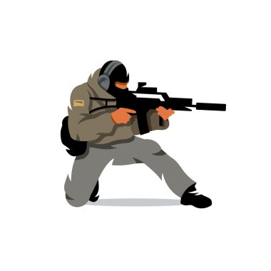 Taktik çekim warrior çizgi film illüstrasyon vektör.