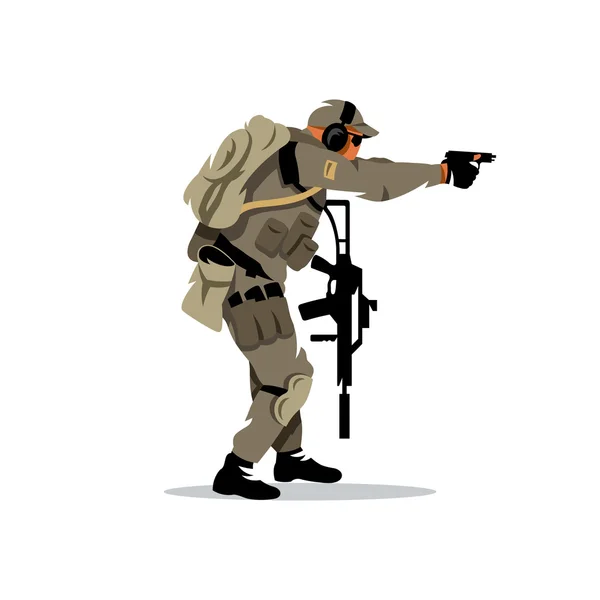 Vector Tactical shooting warrior Cartoon Illustration. — Stock Vector