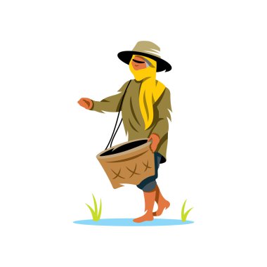 Vektör pirinç alan kadın karikatür çizim.