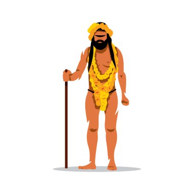 Festival Kumbh Mela çizgi film illüstrasyon vektör Hindu erkekte.