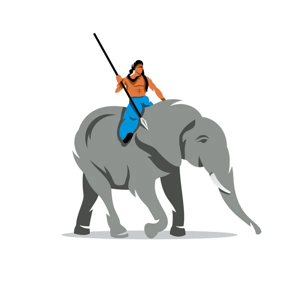 Vector Elephant with mahout Cartoon Illustration. — Stock Vector