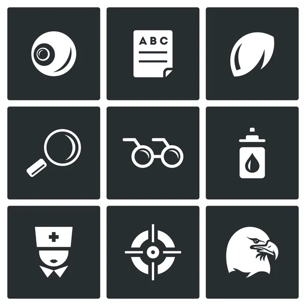 Vector Set of Human Vision Icons. Eye, Braille, Lens, Surveillance, Blindness, Prevention, Optometrist, Laser Correction, Acuity. — Stock Vector