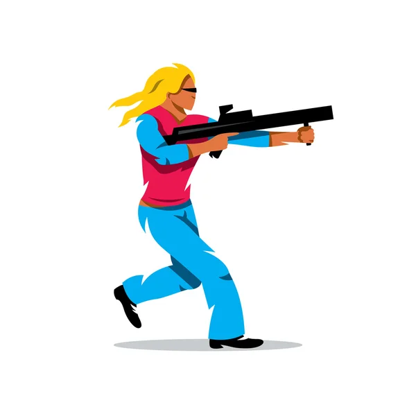 Vektorová žena s pistolí kreslená ilustrace. — Stockový vektor
