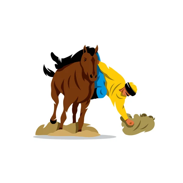 Horse game of Buzkashi. Vector Cartoon Illustration. — Stock Vector