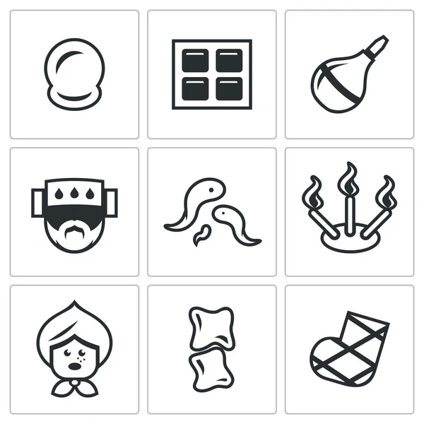 Vector Set of Alternative Medicine Icons. Vacuum therapy, Mustard plaster, Enema, Compress, Girudotherapy, Aromatherapy, Incantation, Bonesetter, Gypsum. — Stock Vector