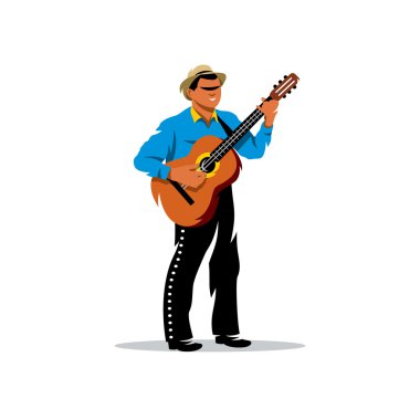 Gitar ile Latin müzisyen. Vektör karikatür çizim.