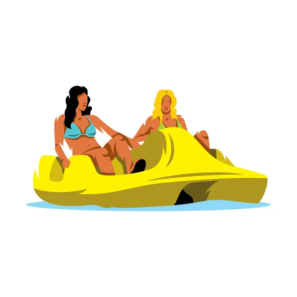 Vector pedaal boot en twee vrouw Cartoon afbeelding. — Stockvector