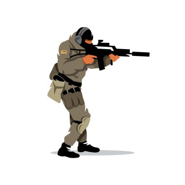 Taktik çekim warrior çizgi film illüstrasyon.