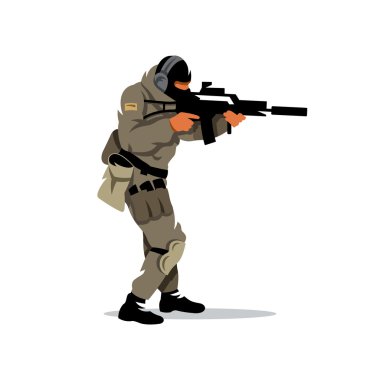 Tactical shooting warrior Cartoon Illustration. clipart