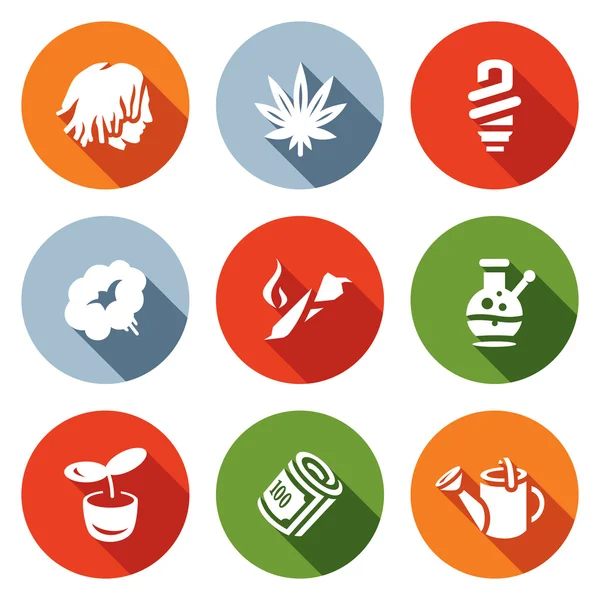 Vector Conjunto de iconos Rastaman. Dreadlocks, Marihuana, Luz, Fumar, Drogas, Bong, Hidropónicos, Dinero, Granja . — Vector de stock