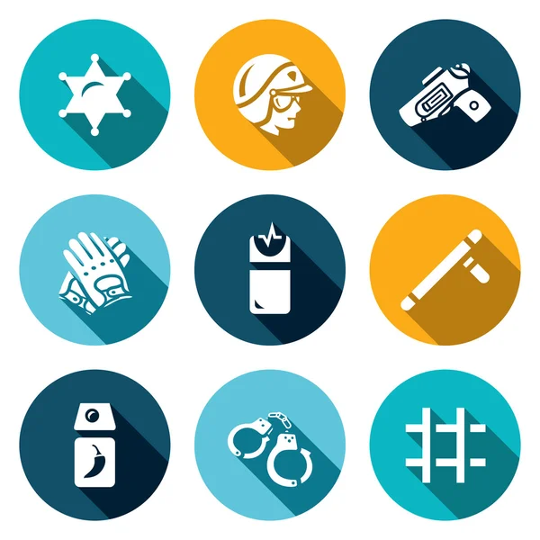 Vector Set of Police Icons. Sheriff, Law, Weapon, Ammunition, Neutralization, Pacification, Suppress, Arrest, Detention. — Stock Vector