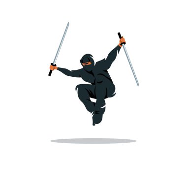 Asyalı Ninja çizgi film illüstrasyon. 