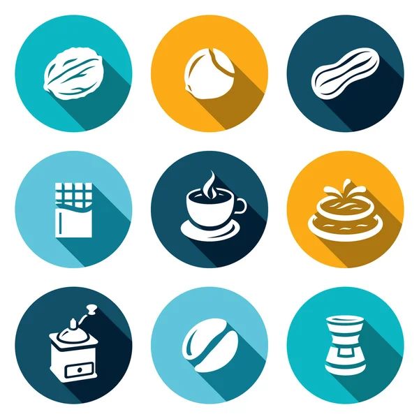 Set of Nuts and Coffee Icons. — Stock Vector