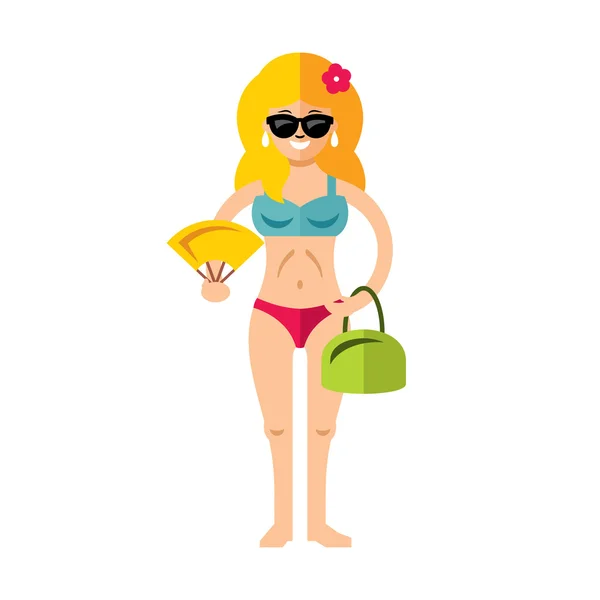 Vector Beach Girl. Flat style colorful Cartoon illustration. — Stock Vector