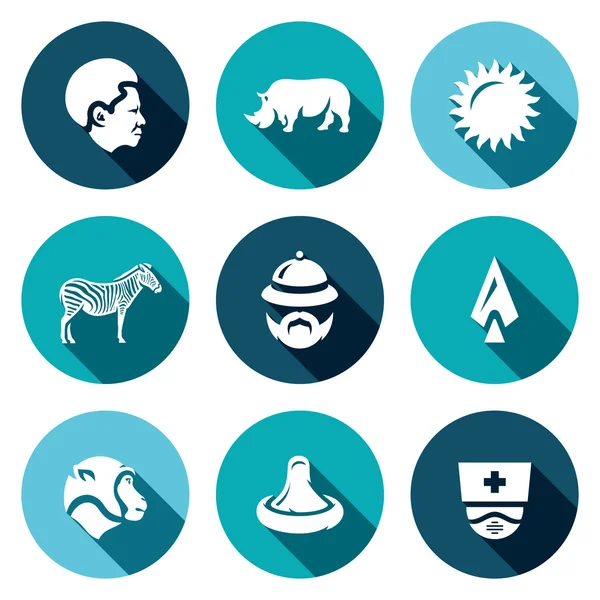 Vector Set of Africa Icons. African, Animal, Heat, Safari, Travel, Hunt, Virus, Medicine. — Stock Vector