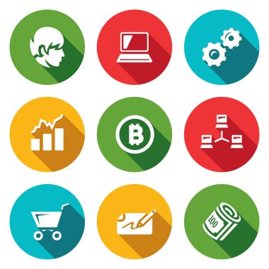 Vektör Cryptocurrency simgeler kümesi. Programcı, bilgisayar, dişli, teklif, para, ağ, satın almak, Çek, para.