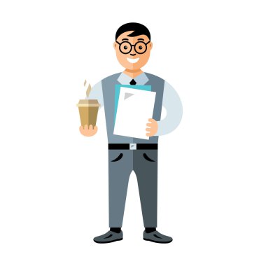 Vector Business man with coffee. Flat style colorful Cartoon illustration. clipart