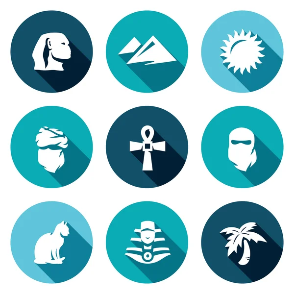 Vector Set of Egypt Icons. Sphinx, Dune, Sun, Bedouin, Artifact, Paranja, Cat, Pharaoh, Oasis. — Stock Vector