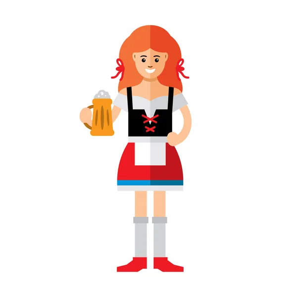 Mulher alemã vectora com cerveja. Estilo plano colorido Desenhos animados ilustração . — Vetor de Stock