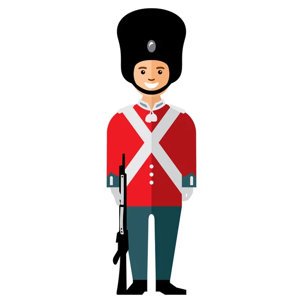 Векторный британский гвардеец. Цветная карикатура в плоском стиле . — стоковый вектор